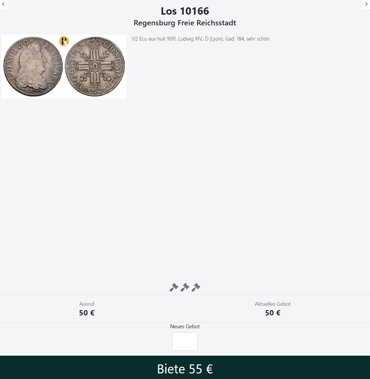 Mittlere Spalte mit Gebotsfeld