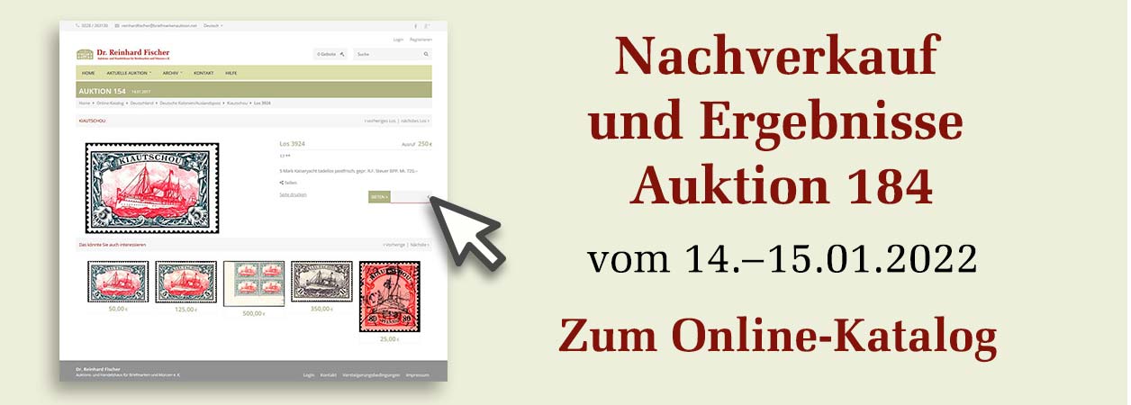 Nachverkauf und Ergebnisse der Briefmarken-, Münz- und Schmuck-Auktion 184 am 14.-15. Januar 2022