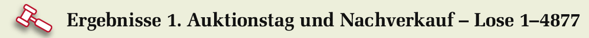 Ergebnisse erster Auktionstag und Nachverkauf